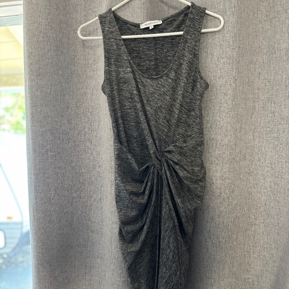 The Vanity Room Gray Twist Front Knotted Asymmetrical Jersey Knit Dress